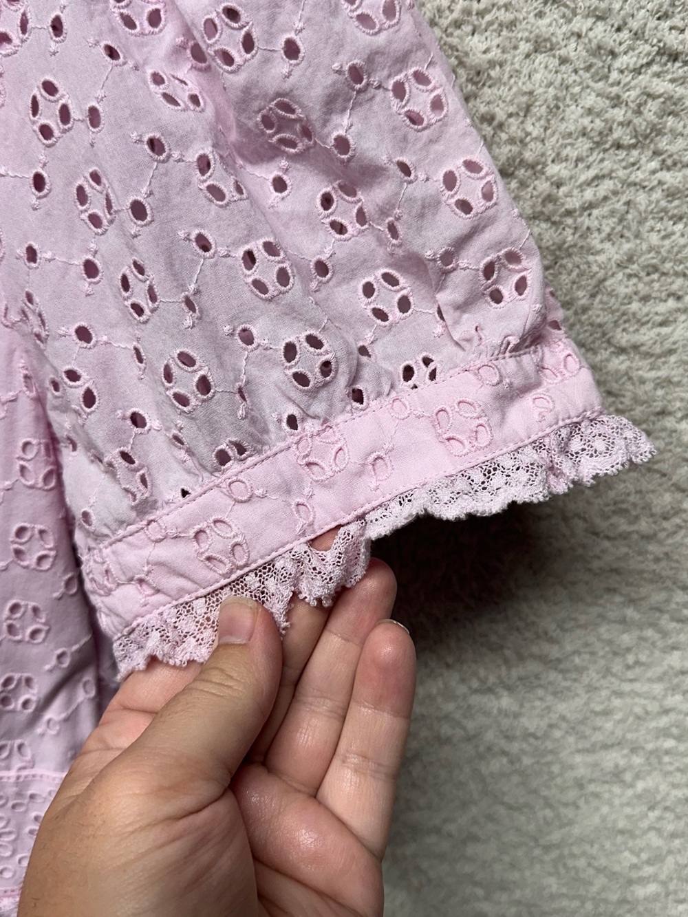J.Crew Pink Eyelet Lace Puff Sleeve Cotton Mini Dress Size 12 - Picture 4 of 12